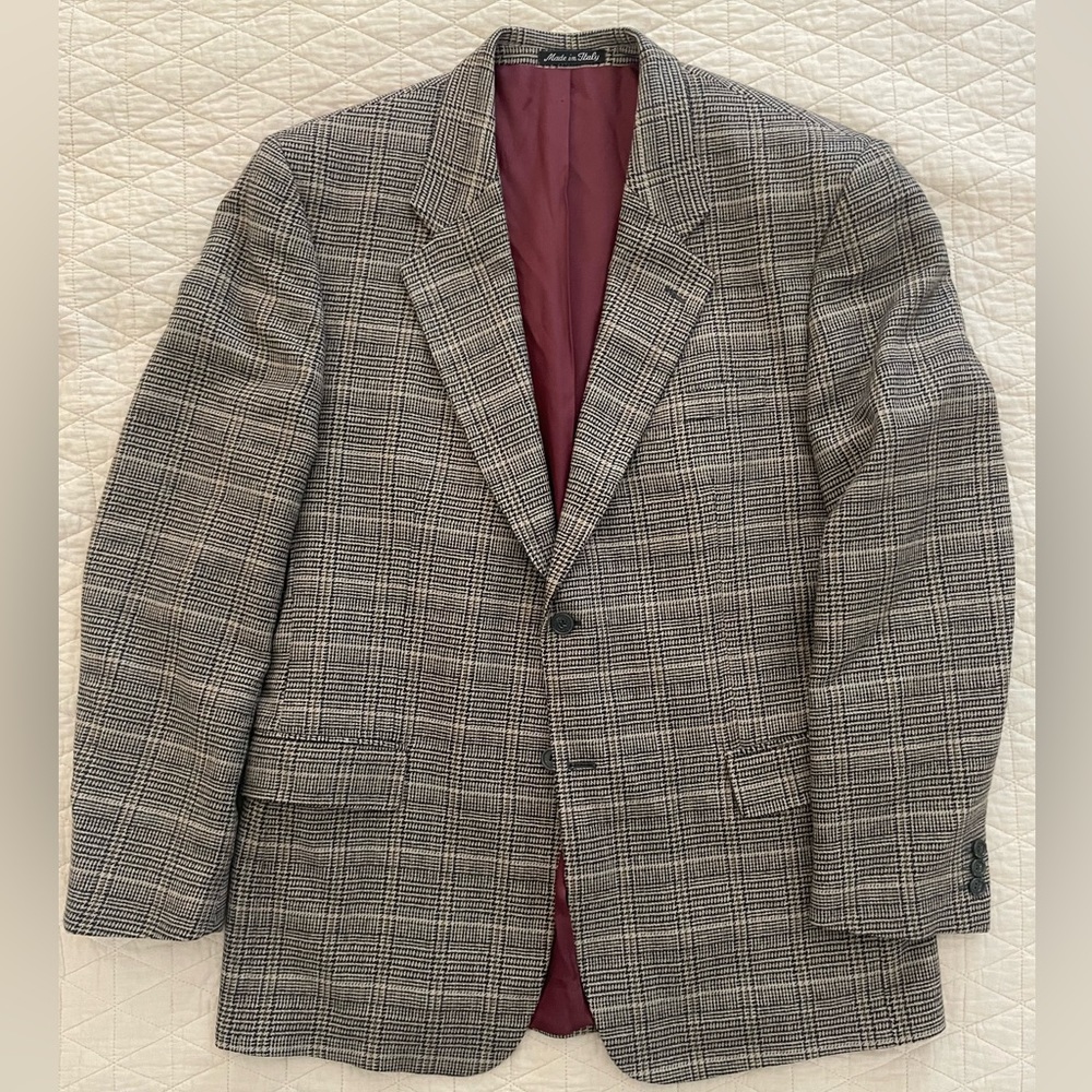 Mino Lombardi Made in Italy Earth Tone Check Plaid Cashmere Sport Coat Size 44 L